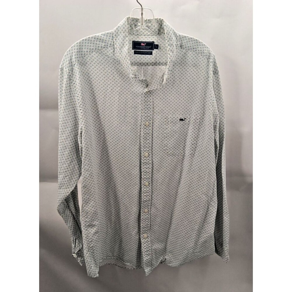 Vineyard Vines Shirt Men's Size: L Classic Fit Tucker Beige/Blue Fish/ Whale